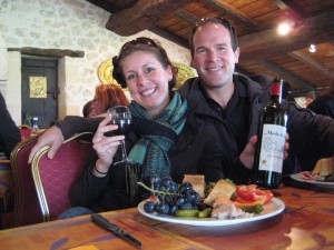 Enjoying wine and lunch at Chateau Haut Sarpe, Saint Emilion, France